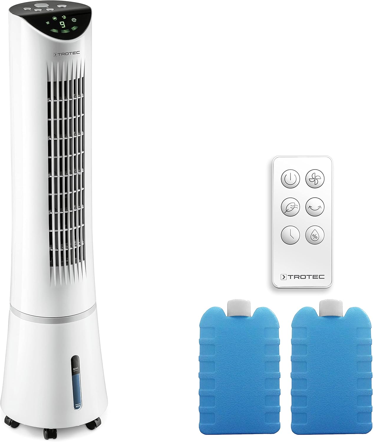 TROTEC PAE 29 3-in-1-Luftk¨¹hler in Turmform f¨¹r K¨¹hlung, 3-Gang-Propellerventilator, Turmventilator, 12 Stunden, 3 l, LED