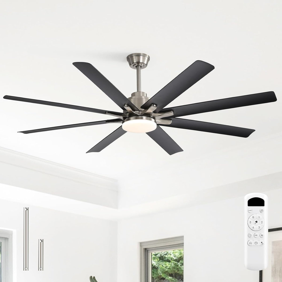Sofucor 132 cm Deckenventilator mit Beleuchtung, Schlafzimmer, 20 dB, 3,5 m, 6,5 m, 12,5 cm, 25 cm, Schwarz, Dauerbetrieb