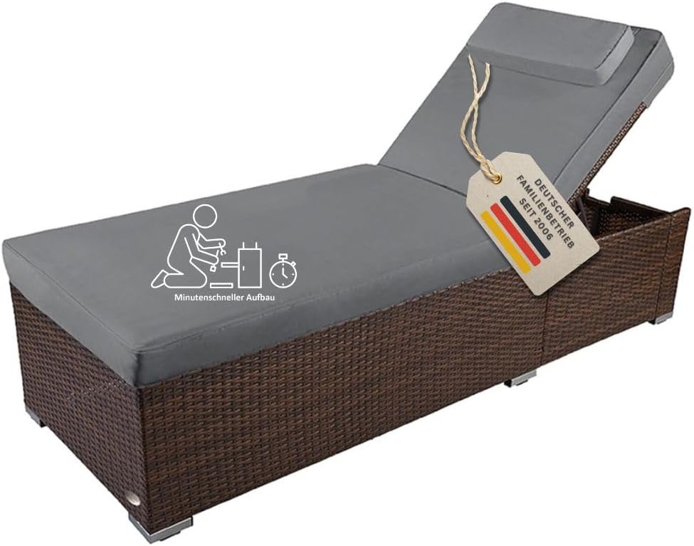 RS Trade Sonnenliege Gartenliege wetterfest extra hoch auch f¨¹r Senioren, Gartenbett, Boxspringbett, 12 cm, 200 kg, 70 cm