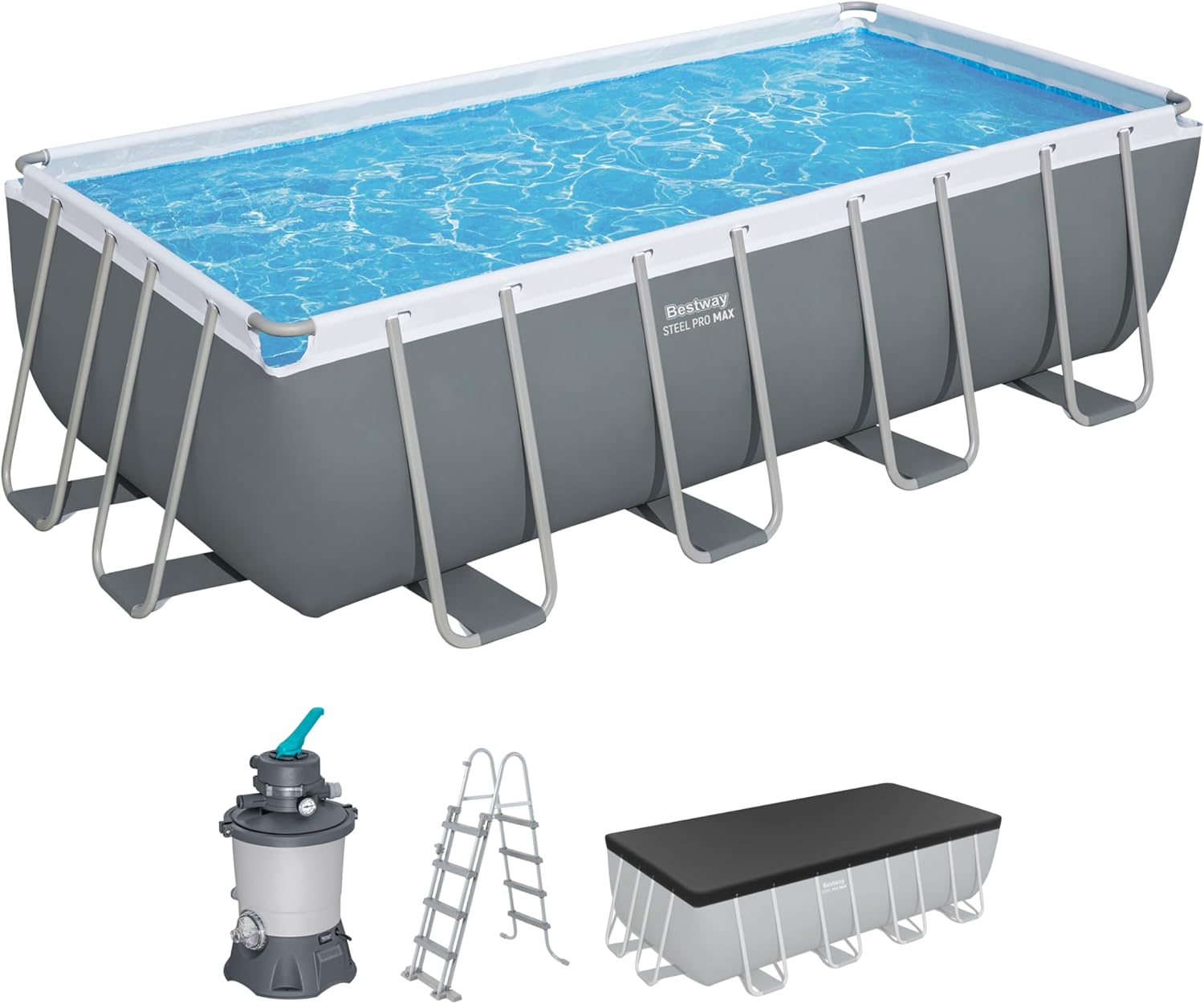 Bestway Power Steel Frame Pool Komplett-Set mit Sandfilteranlage 488 ¡Á 244 ¡Á 122 cm, 3.028 l, 640 cm, 132 cm