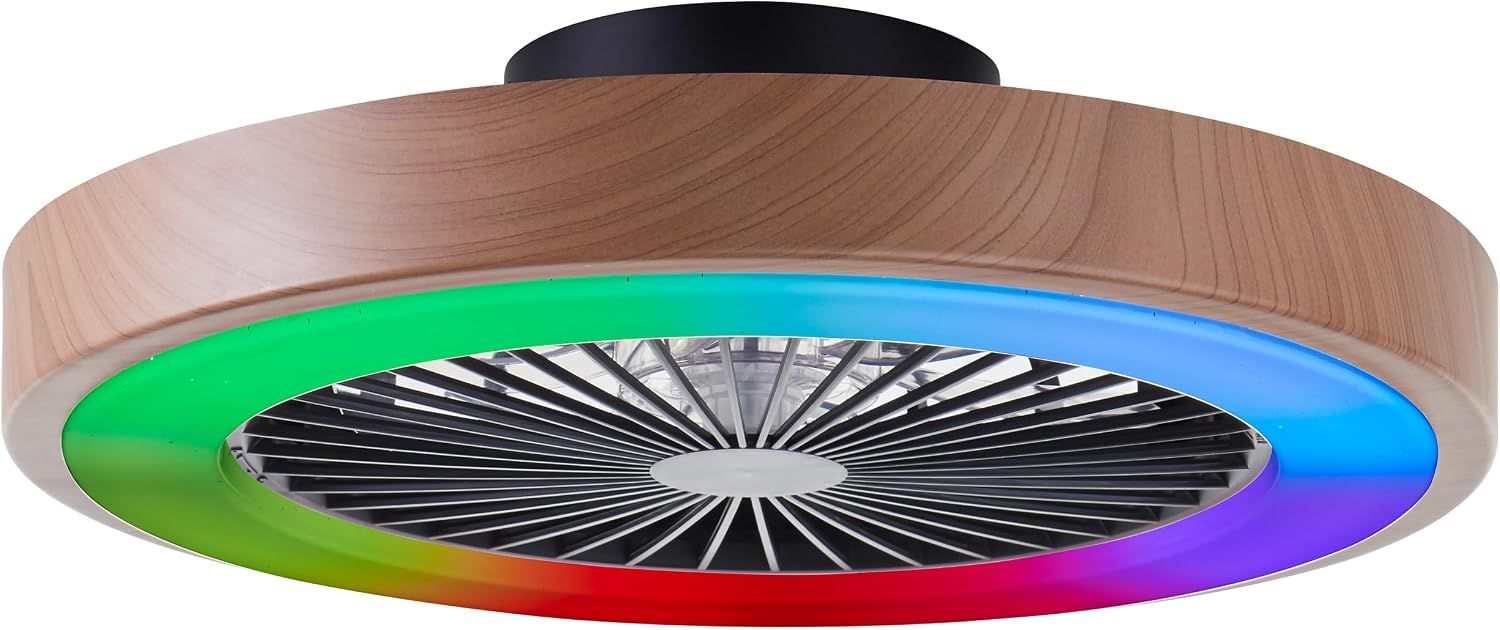 Lightbox LED Deckenlampe mit Ventilator & Rahmen in Holzoptik & RGB Front Light & CCT, Deckenleuchte, Sofa, 49 cm, LED-Beleuchtung, Schwarz