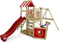WICKEY Spielturm Kletterger¨¹st SeaFlyer mit Schaukel & roter Rutsche, Outdoor-Spielzeug, Garten, 120 cm, 9 cm, 4,5 cm, 500.000 G