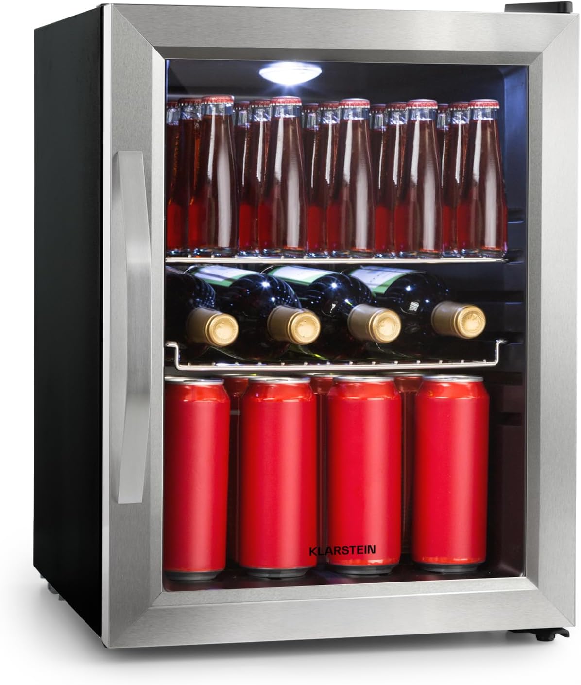 Klarstein Mini K¨¹hlschrank mit Glast¨¹r, 33-Liter-Getr?nkek¨¹hlschrank, Minik¨¹hlschrank, B¨¹ro, 0 ¡ãC, 10 ¡ãC, 33 l, LED, Edelstahl