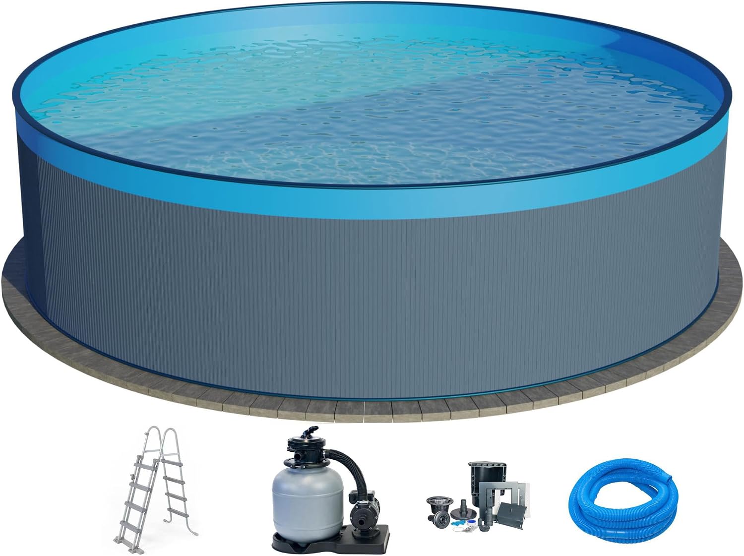 Planet Pool Stahlwandpool Set (5-teilig) rund 450 ¡Á 120 cm, 0,4 mm, 0,3 mm, Kunststoff, Blau